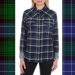 Jach's Girlfriend Blue and Green Flannel Snap Button Up Long Sleeve Top